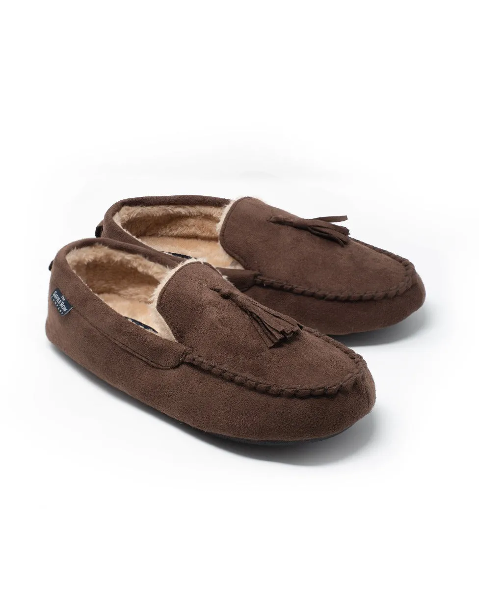 Chocolate Microsuede Moccasin Slippers