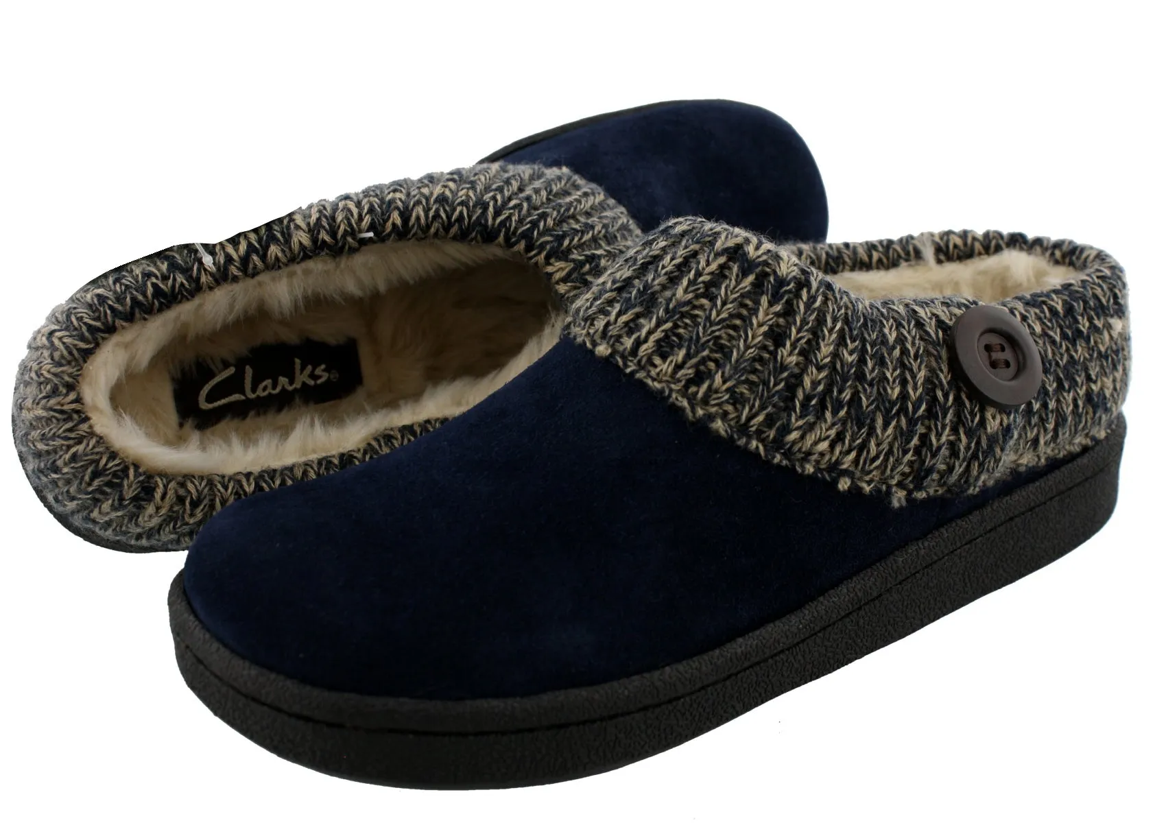 Clarks Women's Knitted Collar Clog Winter Slippers Angelina