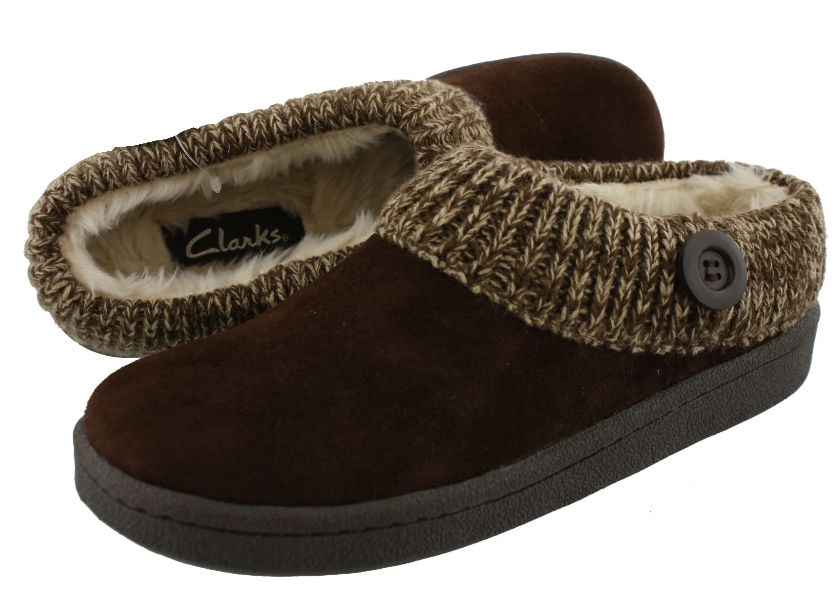 Clarks Women's Knitted Collar Clog Winter Slippers Angelina