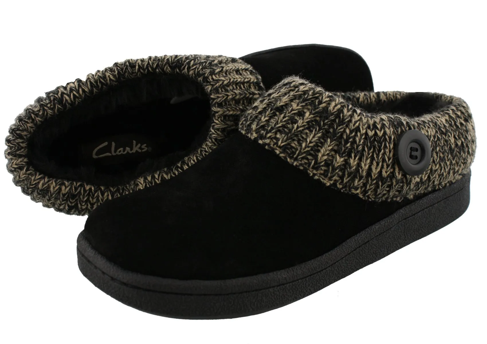 Clarks Women's Knitted Collar Clog Winter Slippers Angelina