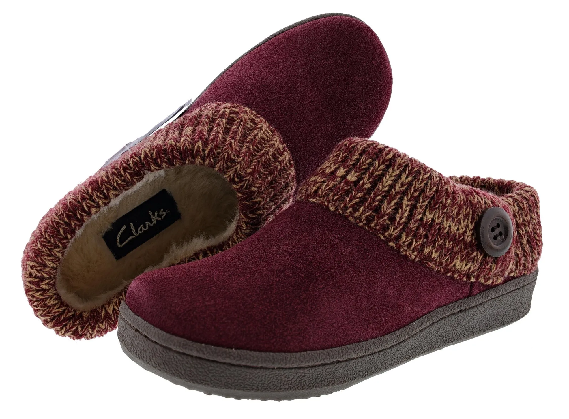 Clarks Women's Knitted Collar Clog Winter Slippers Angelina