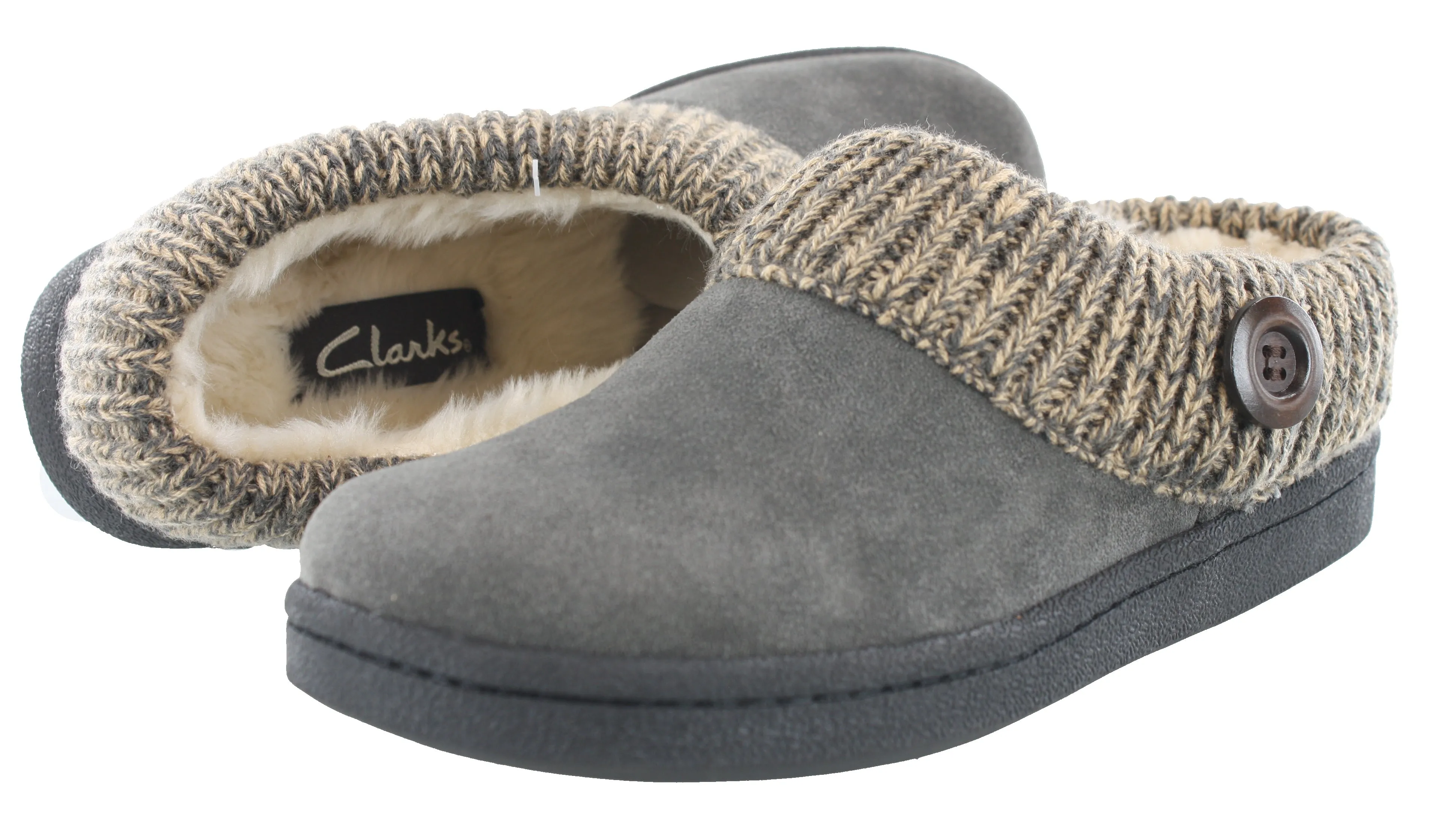 Clarks Women's Knitted Collar Clog Winter Slippers Angelina