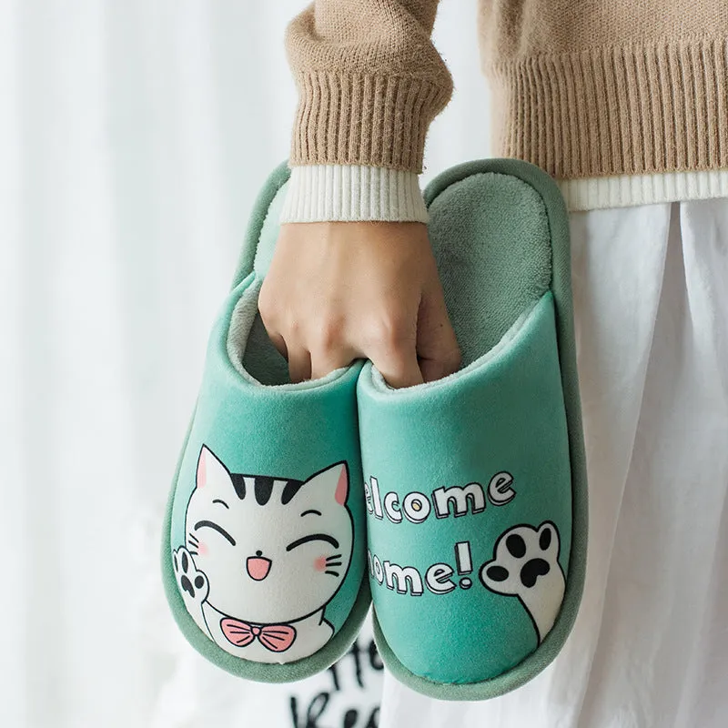 Cute indoor plush cotton slippers