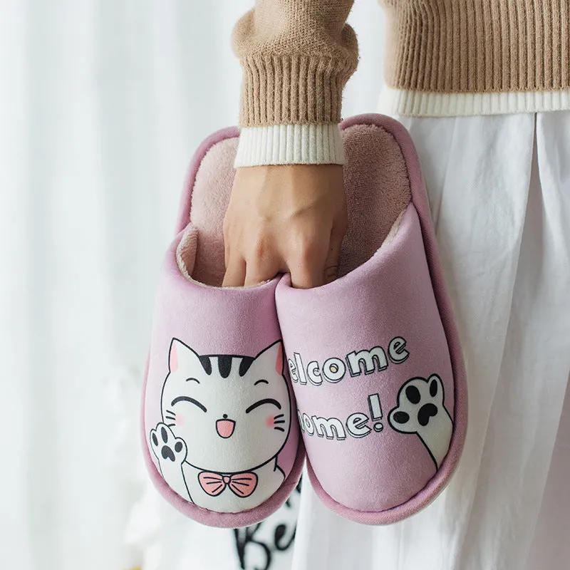 Cute indoor plush cotton slippers