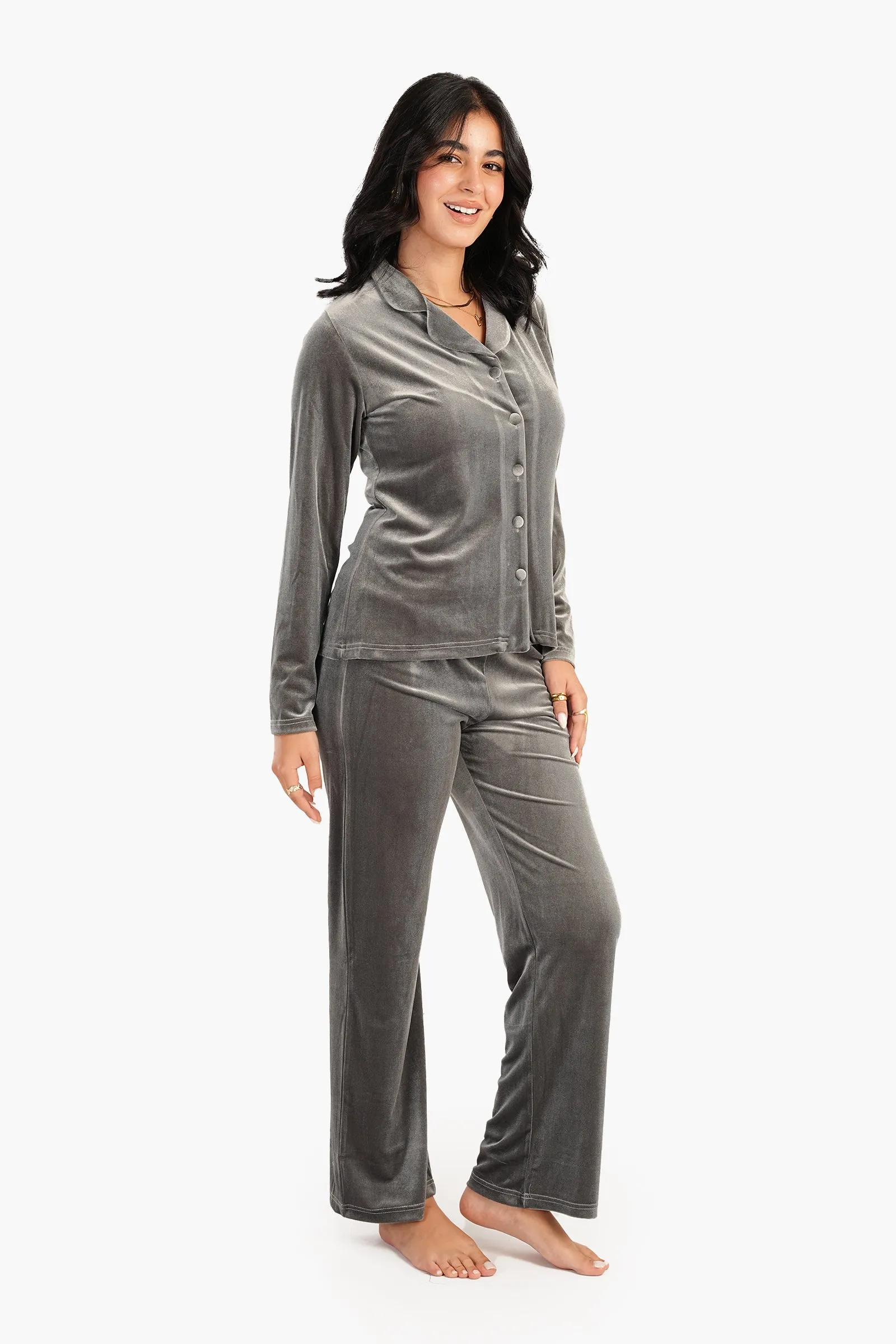 Dark Grey Velvet Pyjama Set