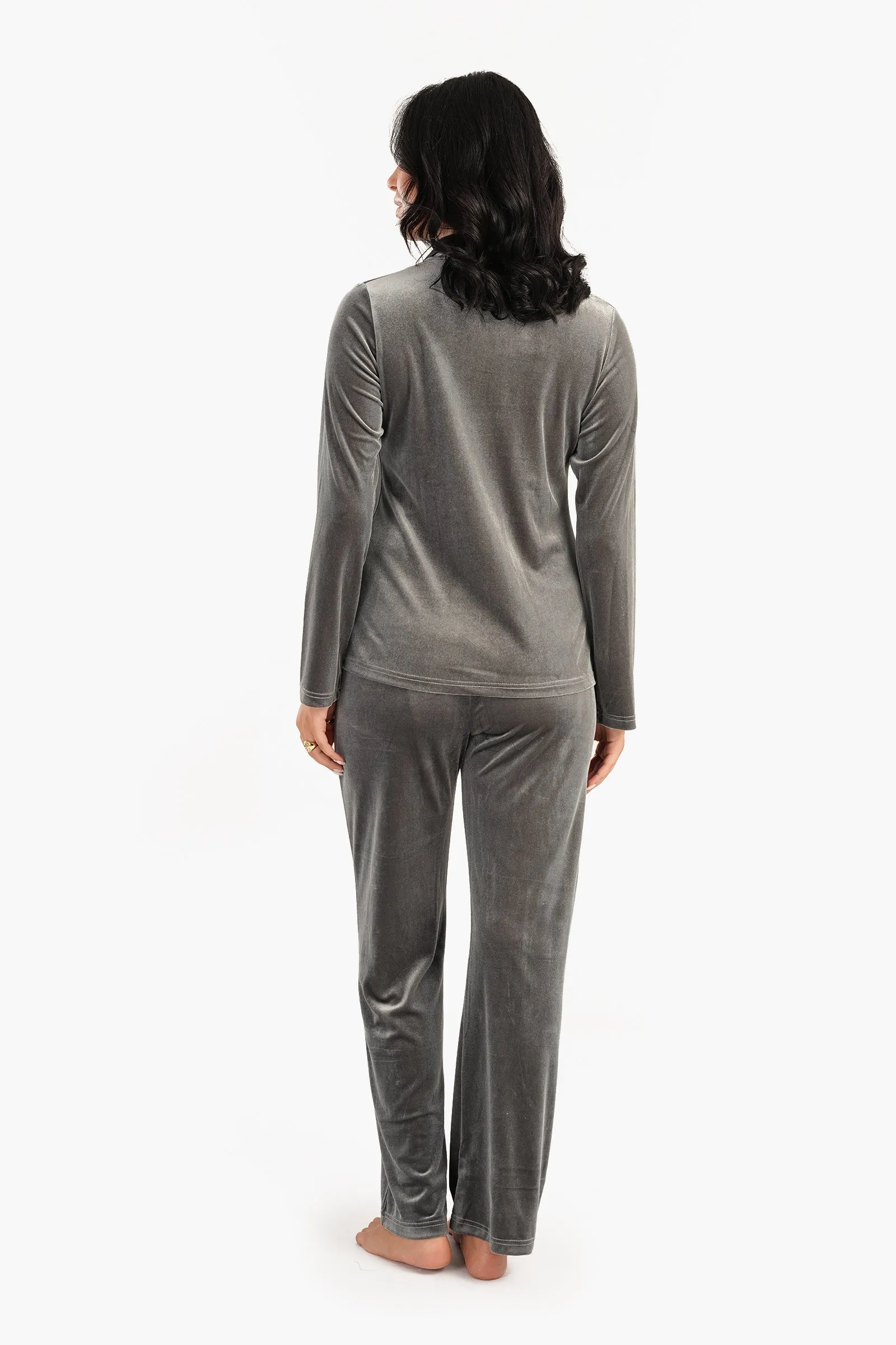 Dark Grey Velvet Pyjama Set