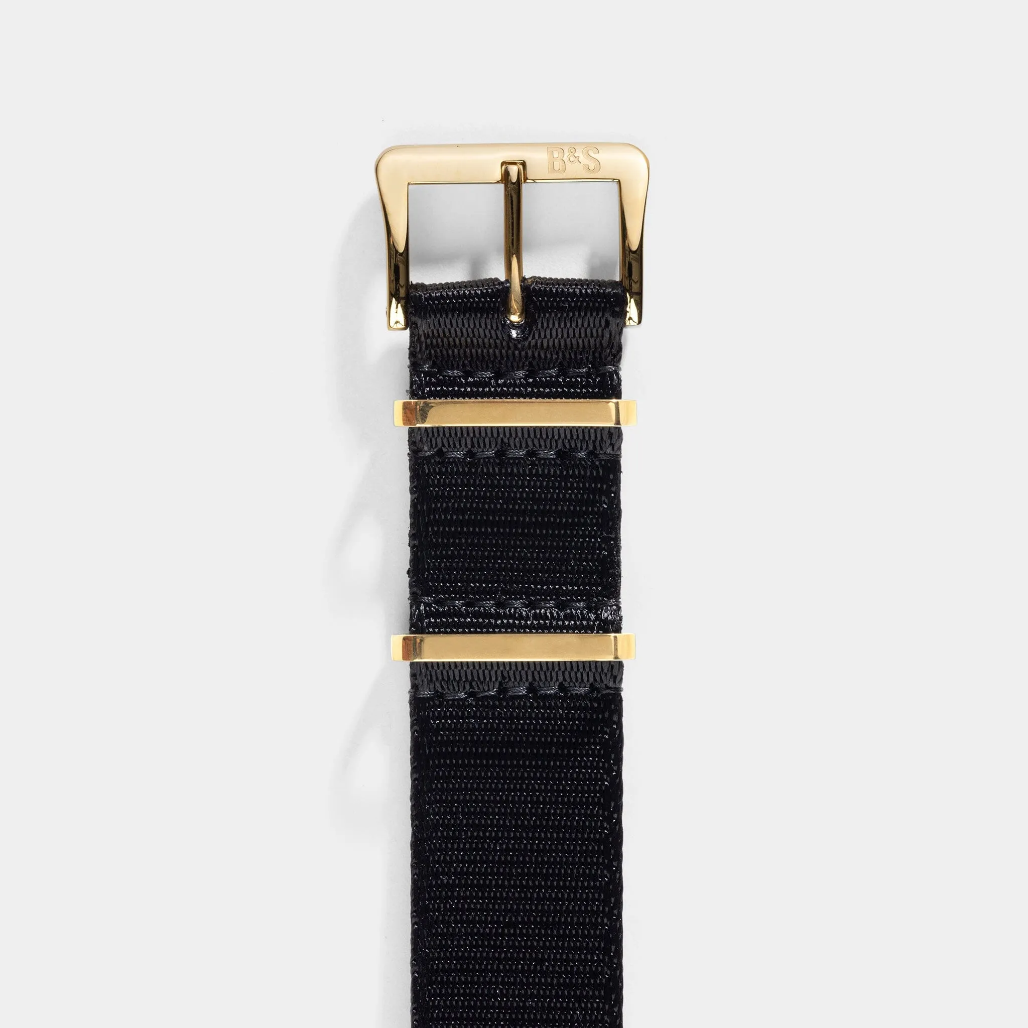 Deluxe Nylon Single Pass Watch Strap Pure Black - Gold