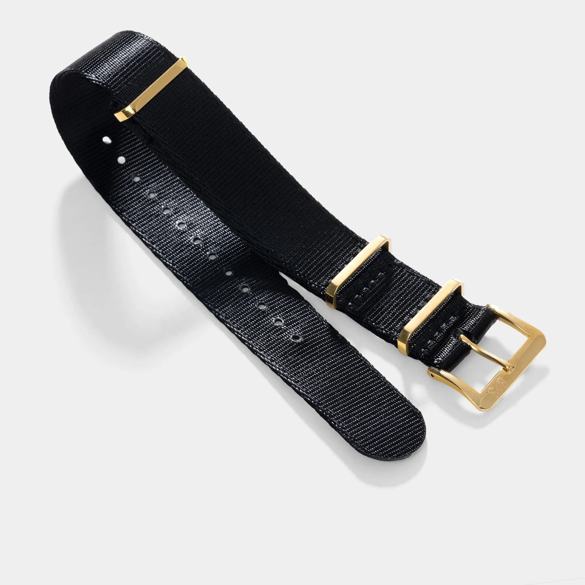 Deluxe Nylon Single Pass Watch Strap Pure Black - Gold