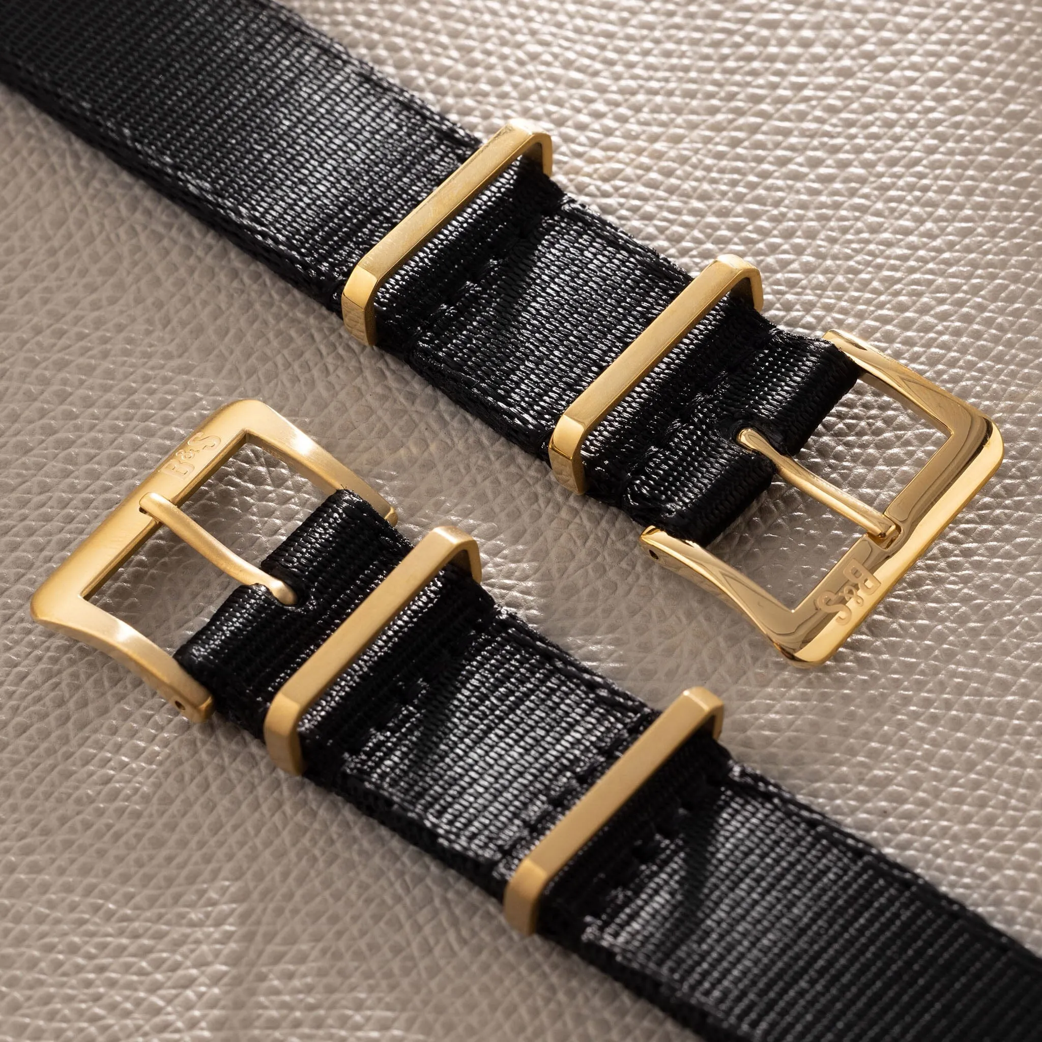 Deluxe Nylon Single Pass Watch Strap Pure Black - Gold