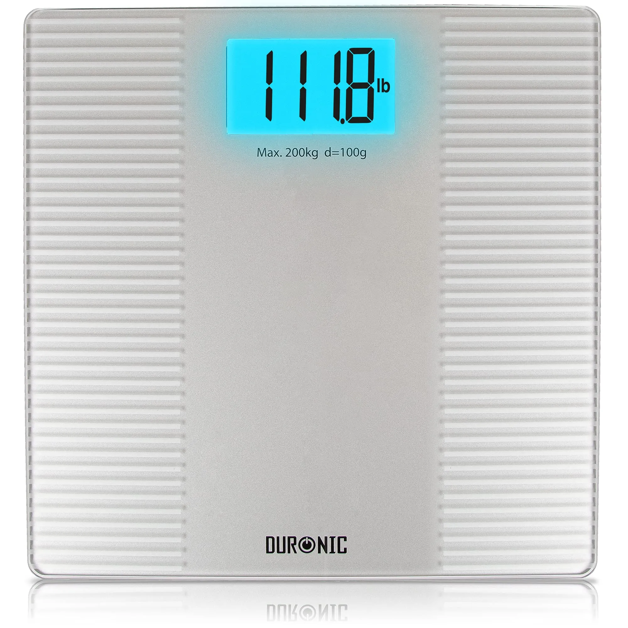 Duronic Body Scales BS204 | Measures Body Weight in Kilograms, Pounds & Stones | Silver Non-Slip Design | Step-On Activation Bathroom Scales | Precision Sensors | XL Digital Display | 200kg Capacity