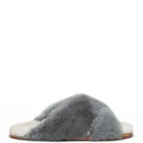 ETHICALLY AND CRUELTY FREE ALPACA FUR SLIPPERS X SLIDER IN GREY/WHITE