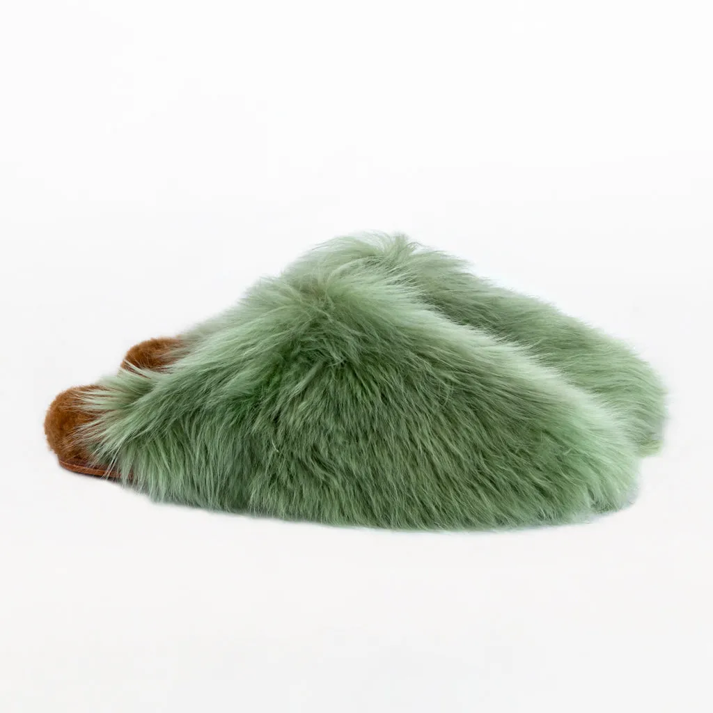 ETHICALLY AND CRUELTY FREE ALPACA SLIPPERS IN PISTACHIO