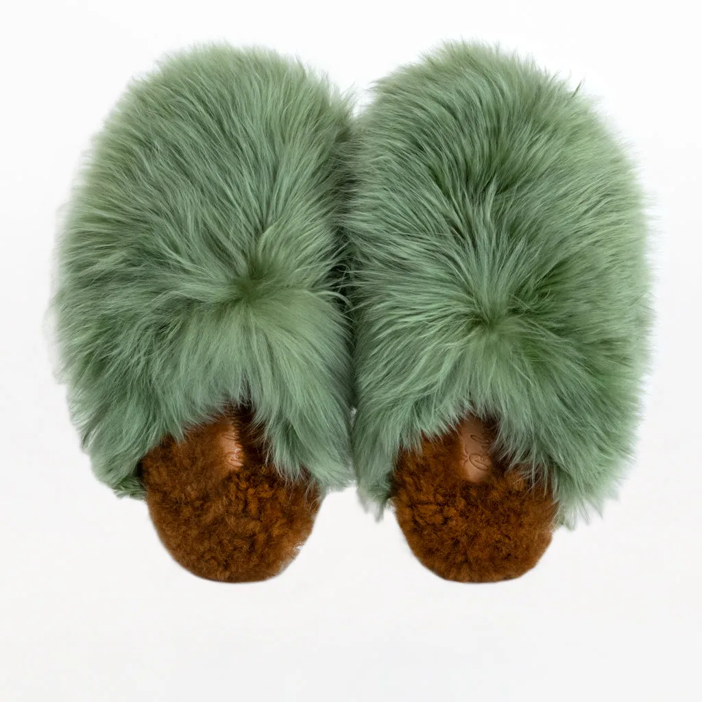 ETHICALLY AND CRUELTY FREE ALPACA SLIPPERS IN PISTACHIO