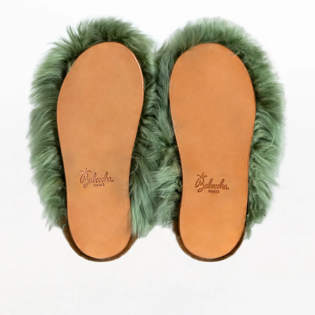 ETHICALLY AND CRUELTY FREE ALPACA SLIPPERS IN PISTACHIO