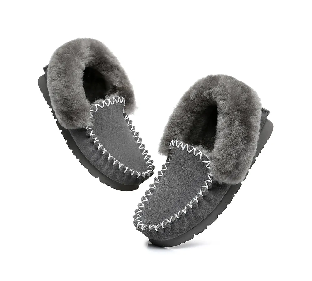 EVERAU® UGG Sheepskin Wool Ankle Slippers Popo Moccasin