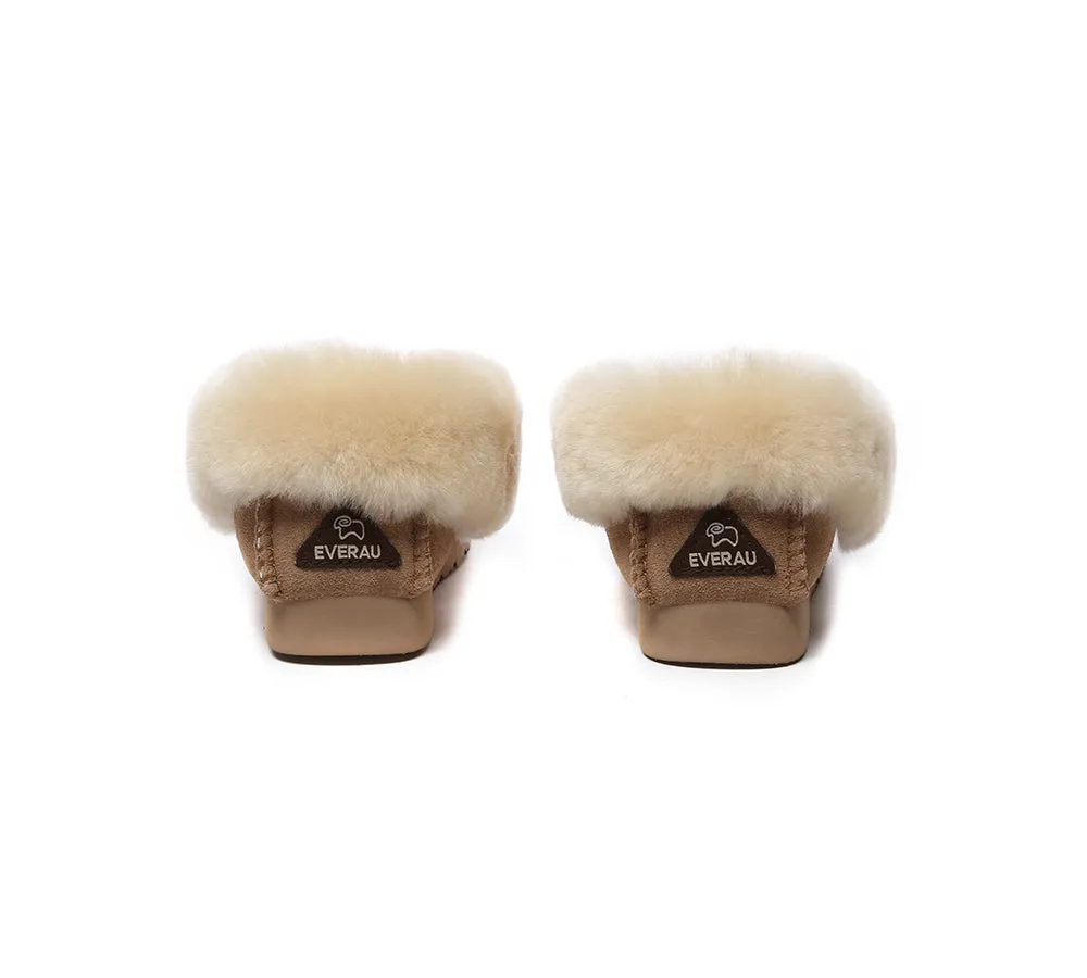 EVERAU® UGG Sheepskin Wool Ankle Slippers Popo Moccasin