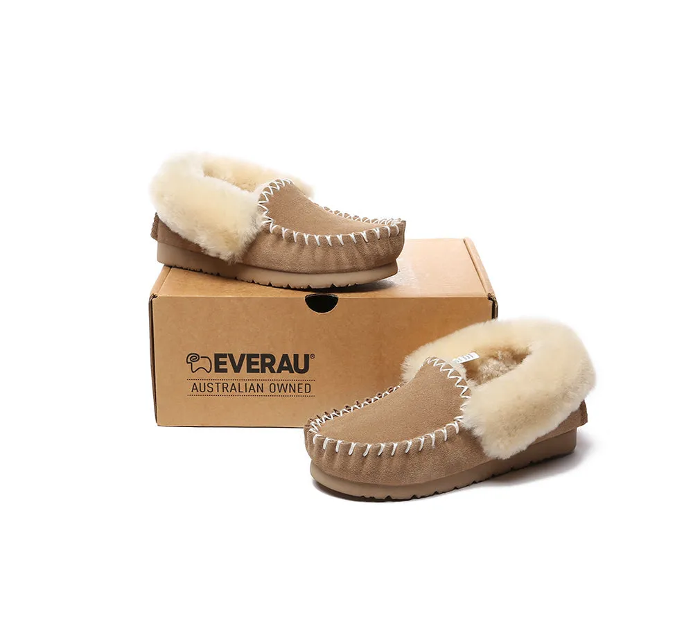 EVERAU® UGG Sheepskin Wool Ankle Slippers Popo Moccasin