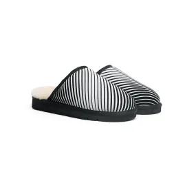 EVERAU® UGG Slippers Sheepskin Wool Black Diagonal Stripe Print Suede Cruz EU40