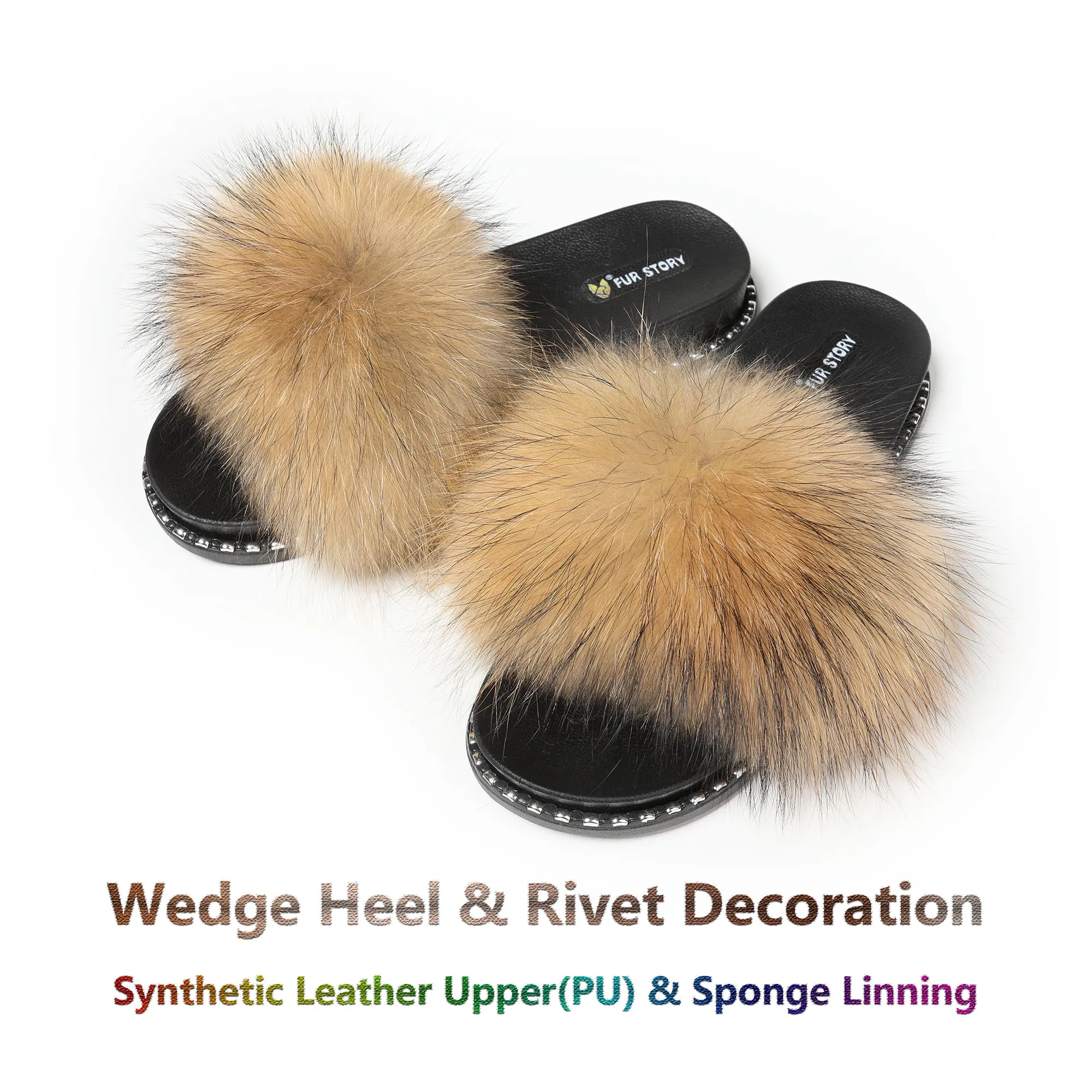 FS19S03 Fluffy Slides Furry Slipper Sandal (Rivet-Solid Color)