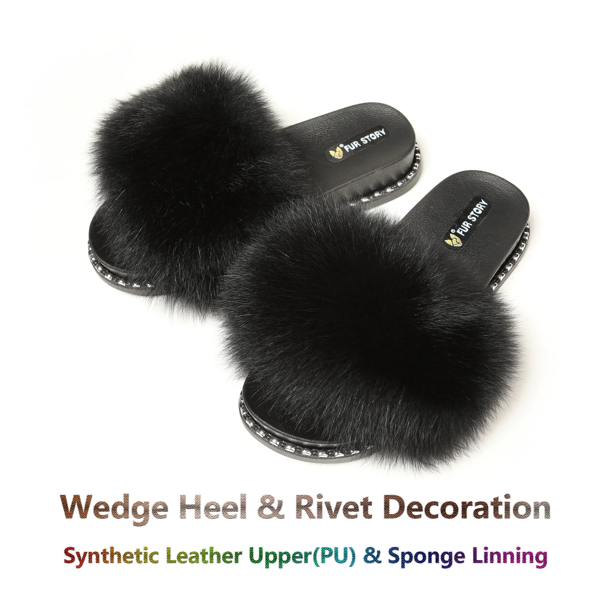 FS19S03 Fluffy Slides Furry Slipper Sandal (Rivet-Solid Color)