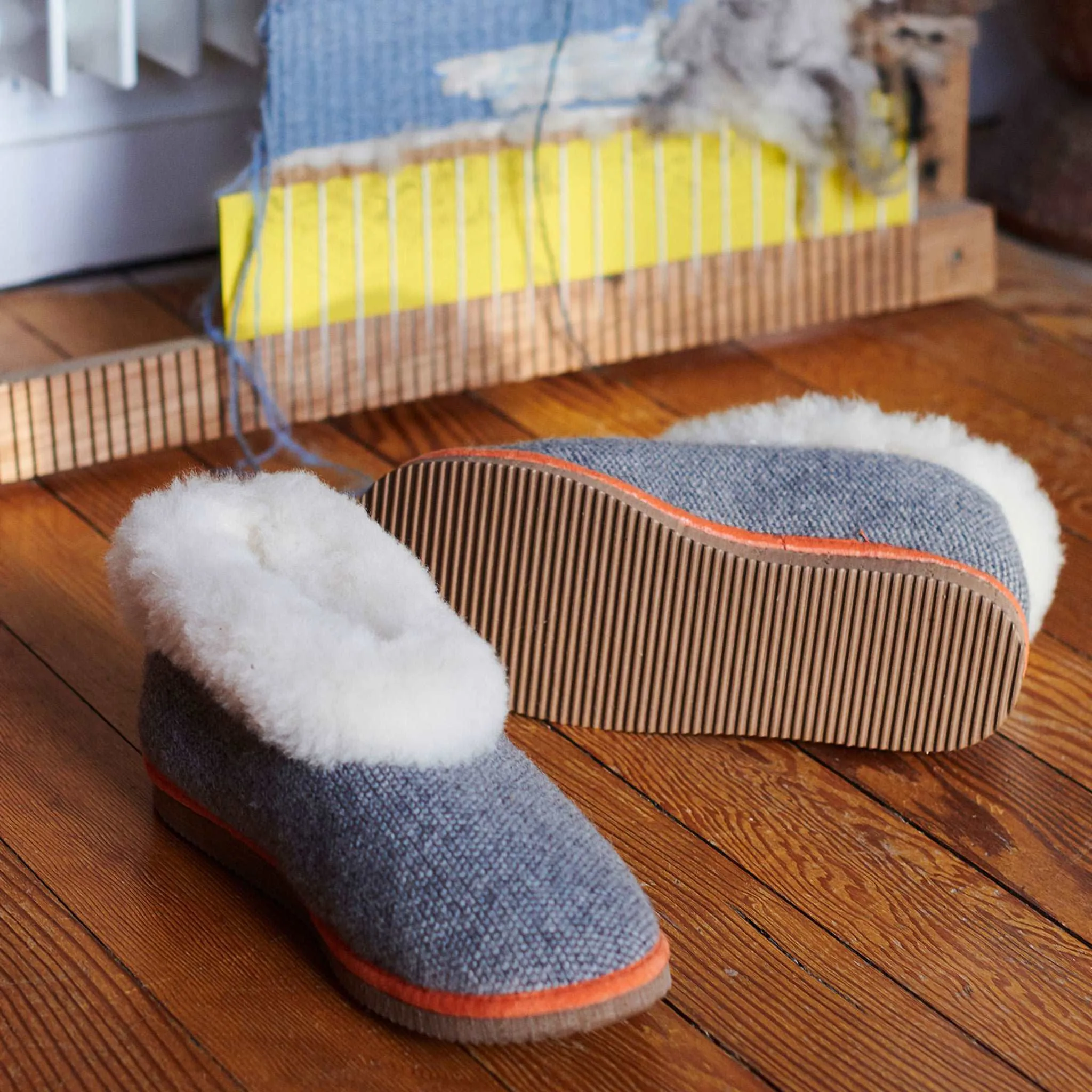 Grey Check Lambswool & Sheepskin Boot Slippers