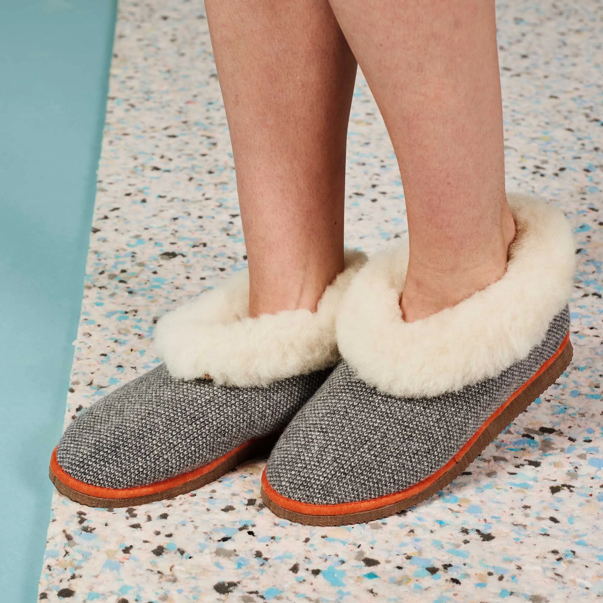 Grey Check Lambswool & Sheepskin Boot Slippers