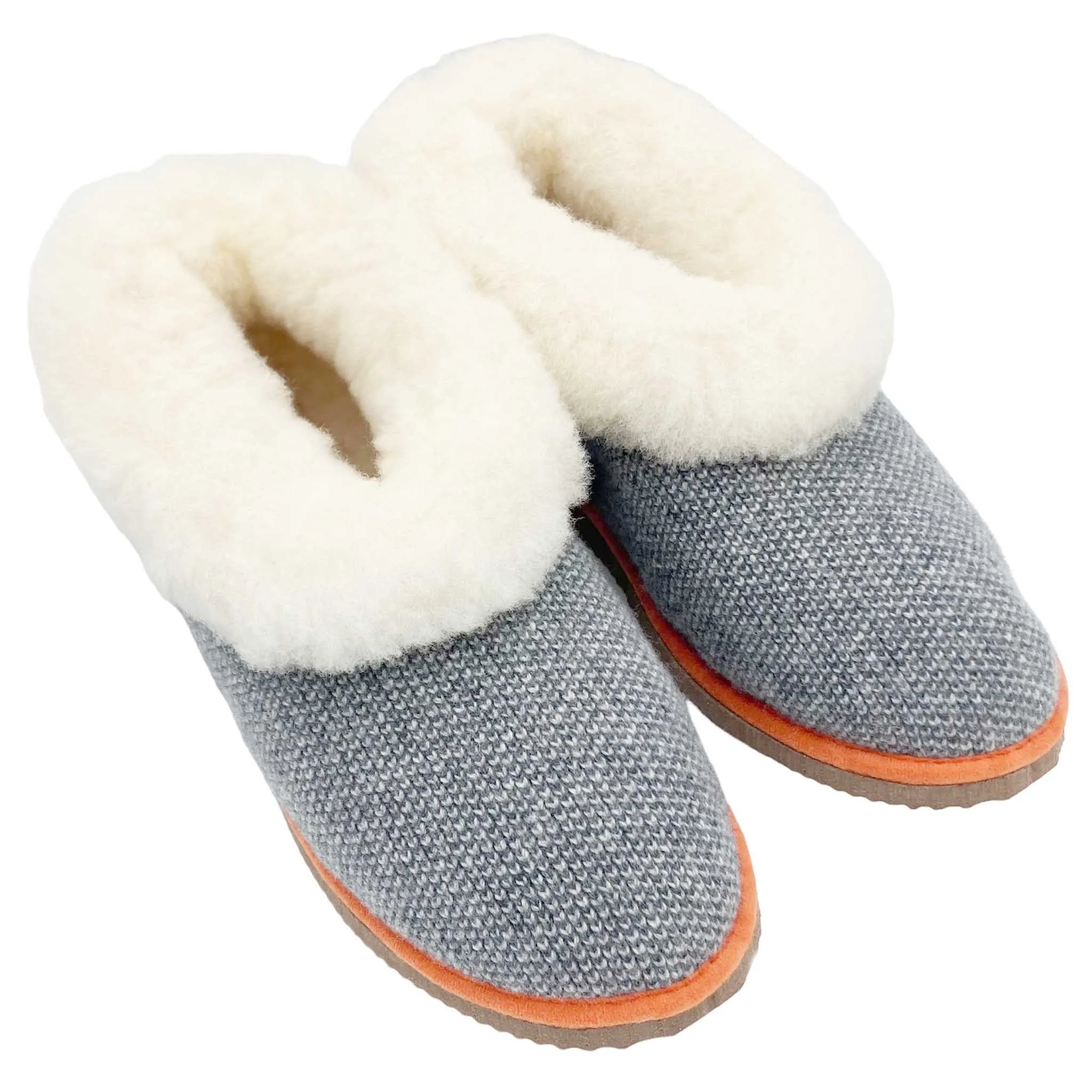 Grey Check Lambswool & Sheepskin Boot Slippers