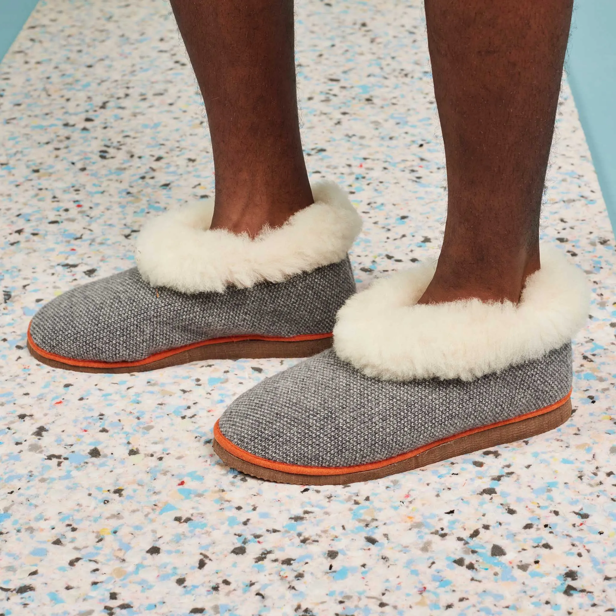 Grey Check Lambswool & Sheepskin Boot Slippers