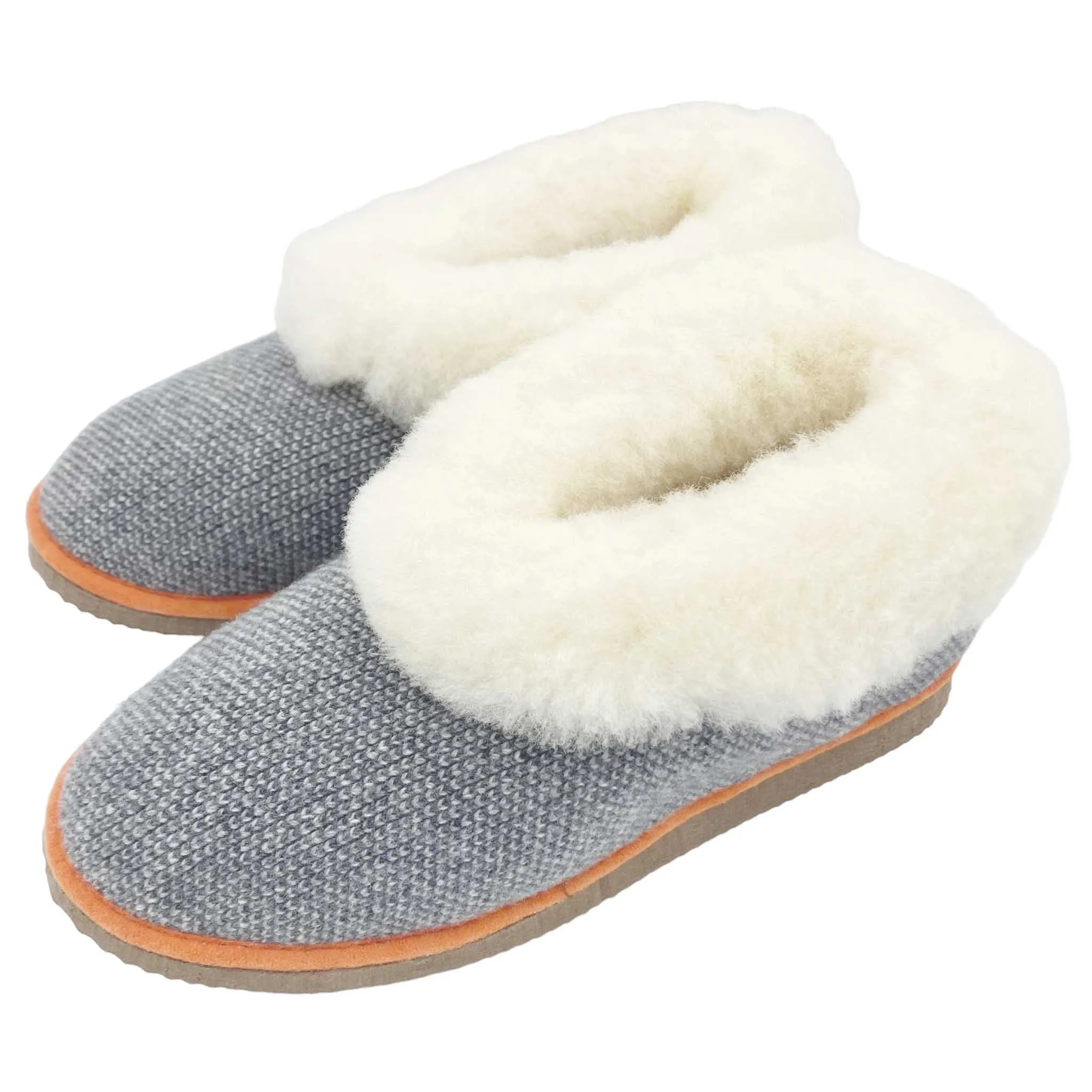 Grey Check Lambswool & Sheepskin Boot Slippers