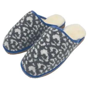 Grey Leopard Lambswool & Sheepskin Slippers - SMALL & LARGE ONLY