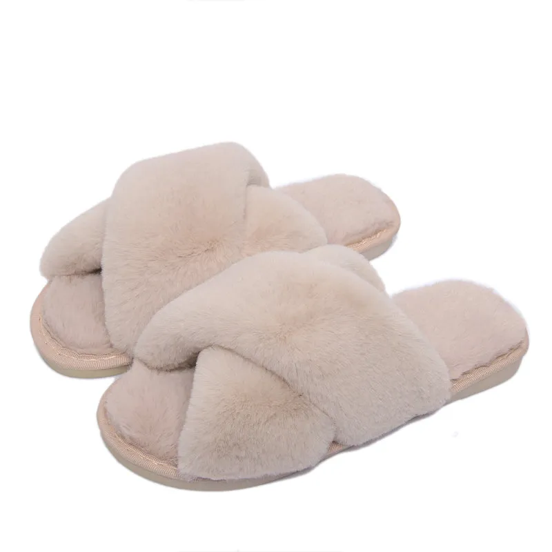 Haute Edition Women's Cozy Soft Plush Cross Strap House Slippers with Non Slip Soles