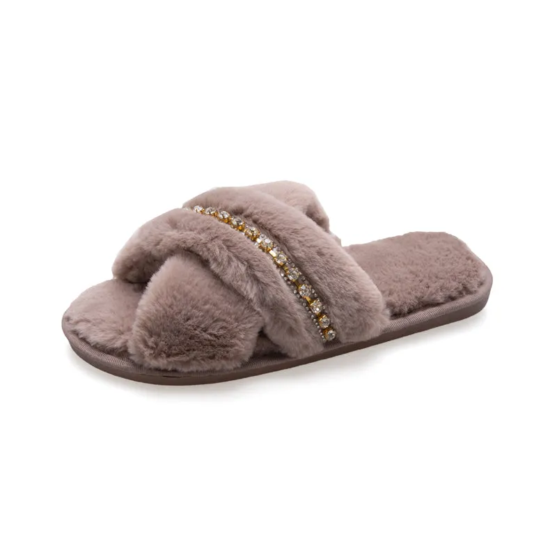 Haute Edition Women's Cozy Soft Plush Cross Strap House Slippers with Non Slip Soles