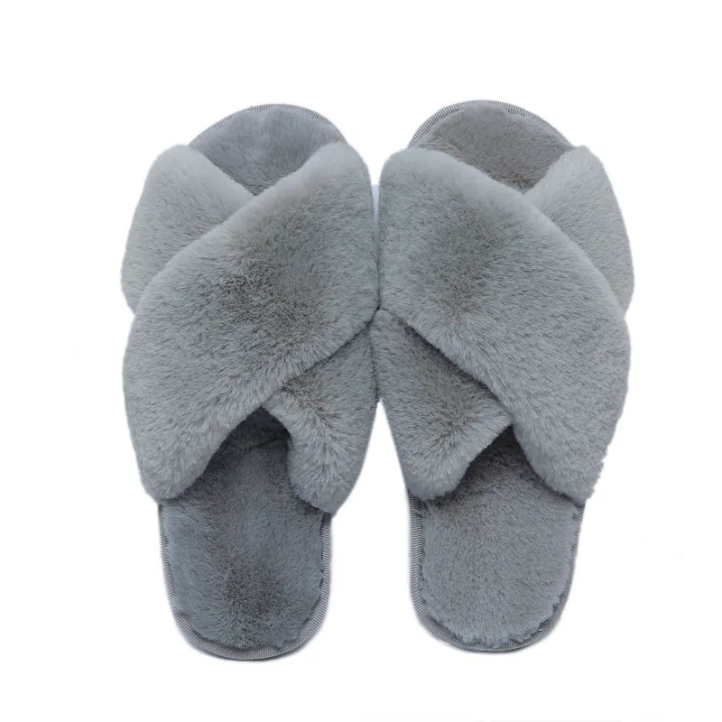 Haute Edition Women's Cozy Soft Plush Cross Strap House Slippers with Non Slip Soles