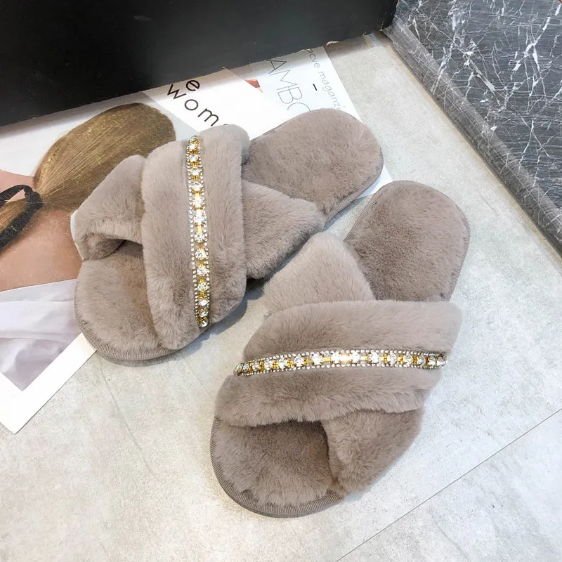 Haute Edition Women's Cozy Soft Plush Cross Strap House Slippers with Non Slip Soles