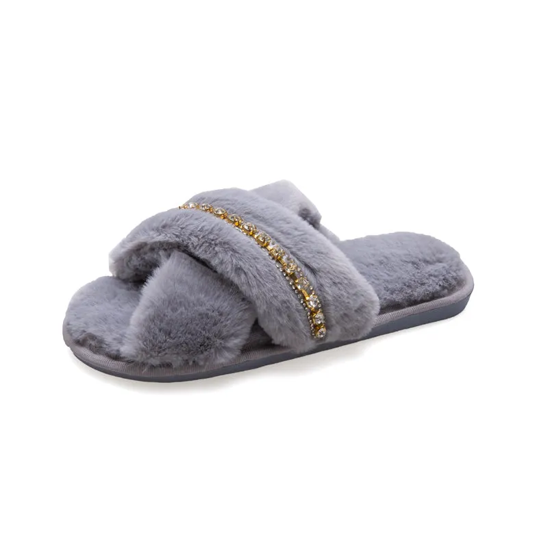 Haute Edition Women's Cozy Soft Plush Cross Strap House Slippers with Non Slip Soles