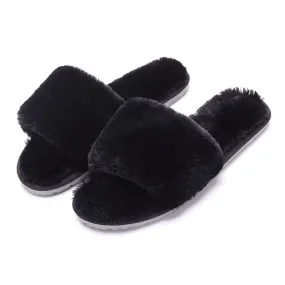 Haute Edition Women's Faux Fur Slide On House Slippers