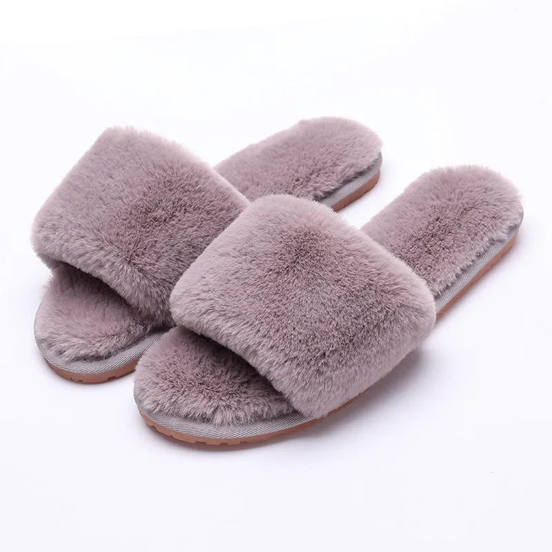 Haute Edition Women's Faux Fur Slide On House Slippers