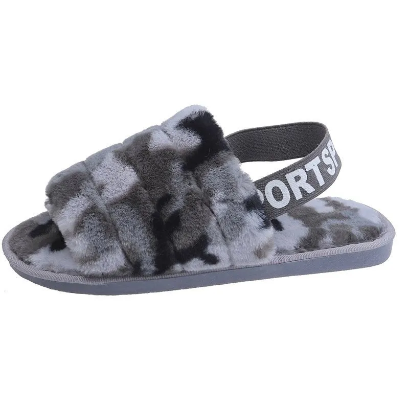 Haute Edition Women's Open Toe Furry House Slippers with Elastic Strap