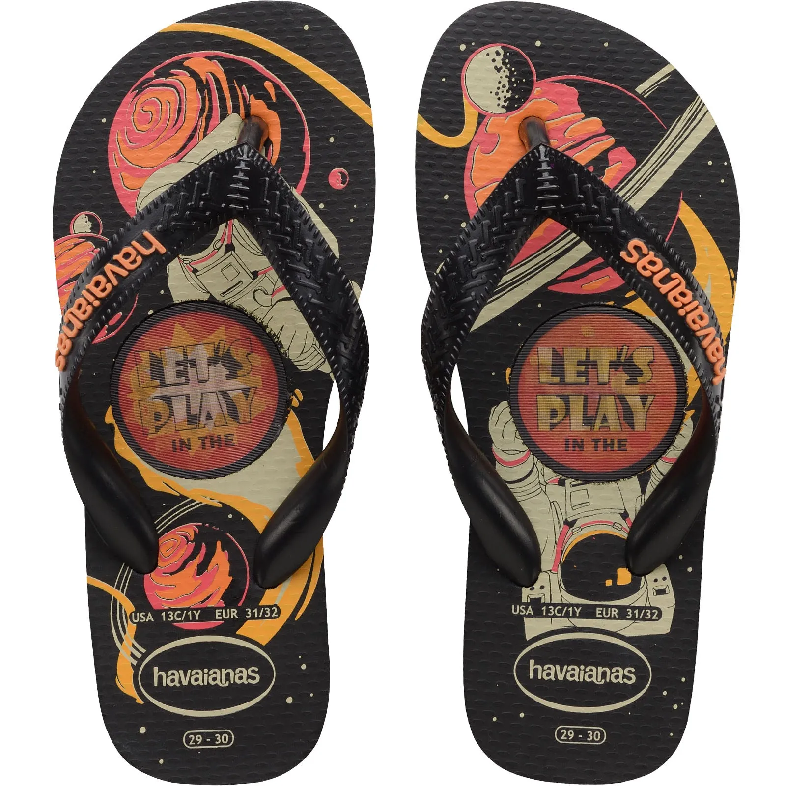 Havaianas Kids Top Holographic Graphic Flip Flops - Black