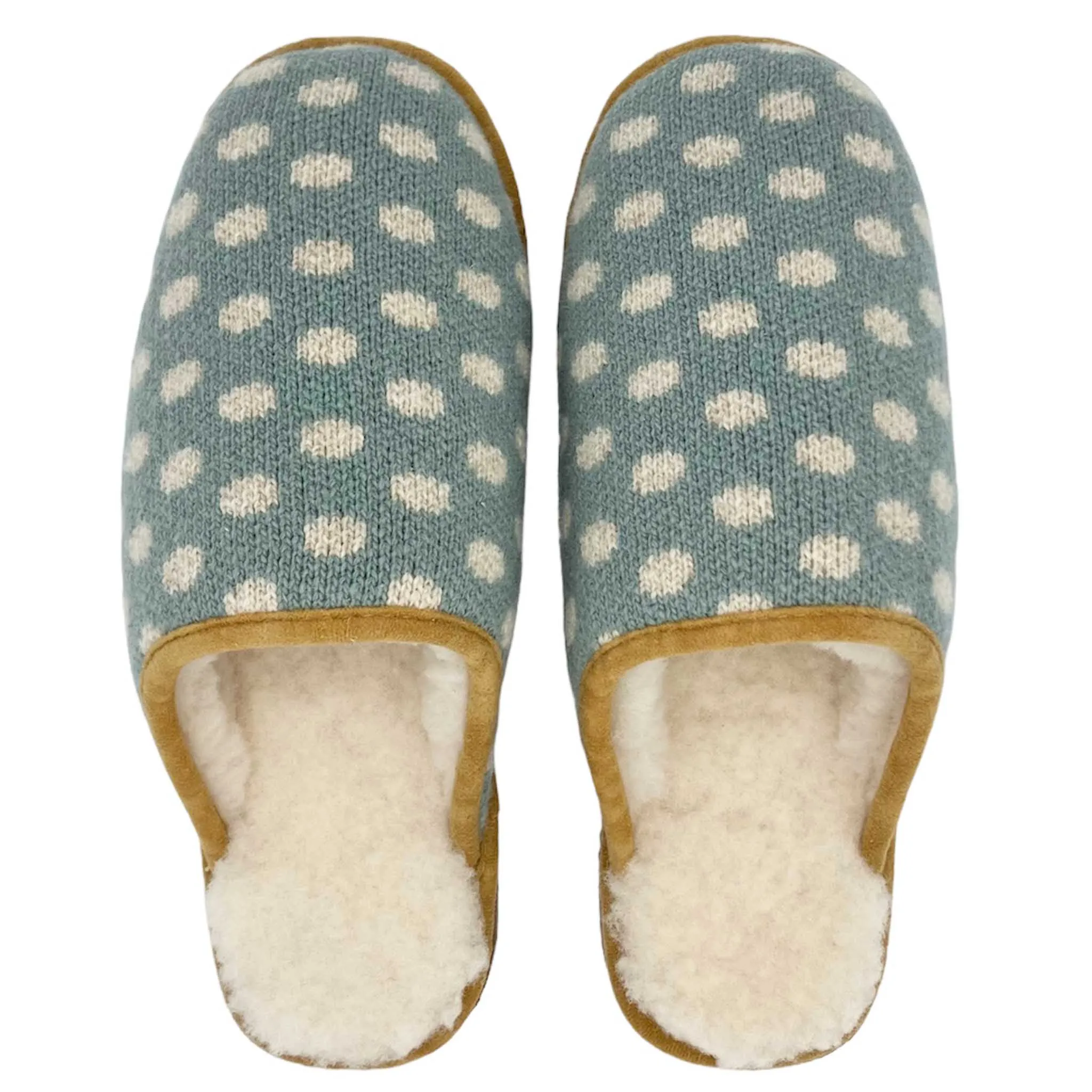 Jade & Oatmeal Spot Lambswool & Sheepskin Slippers