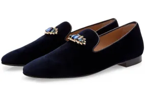 JOEL VELOUR NAVY SLIPPERS