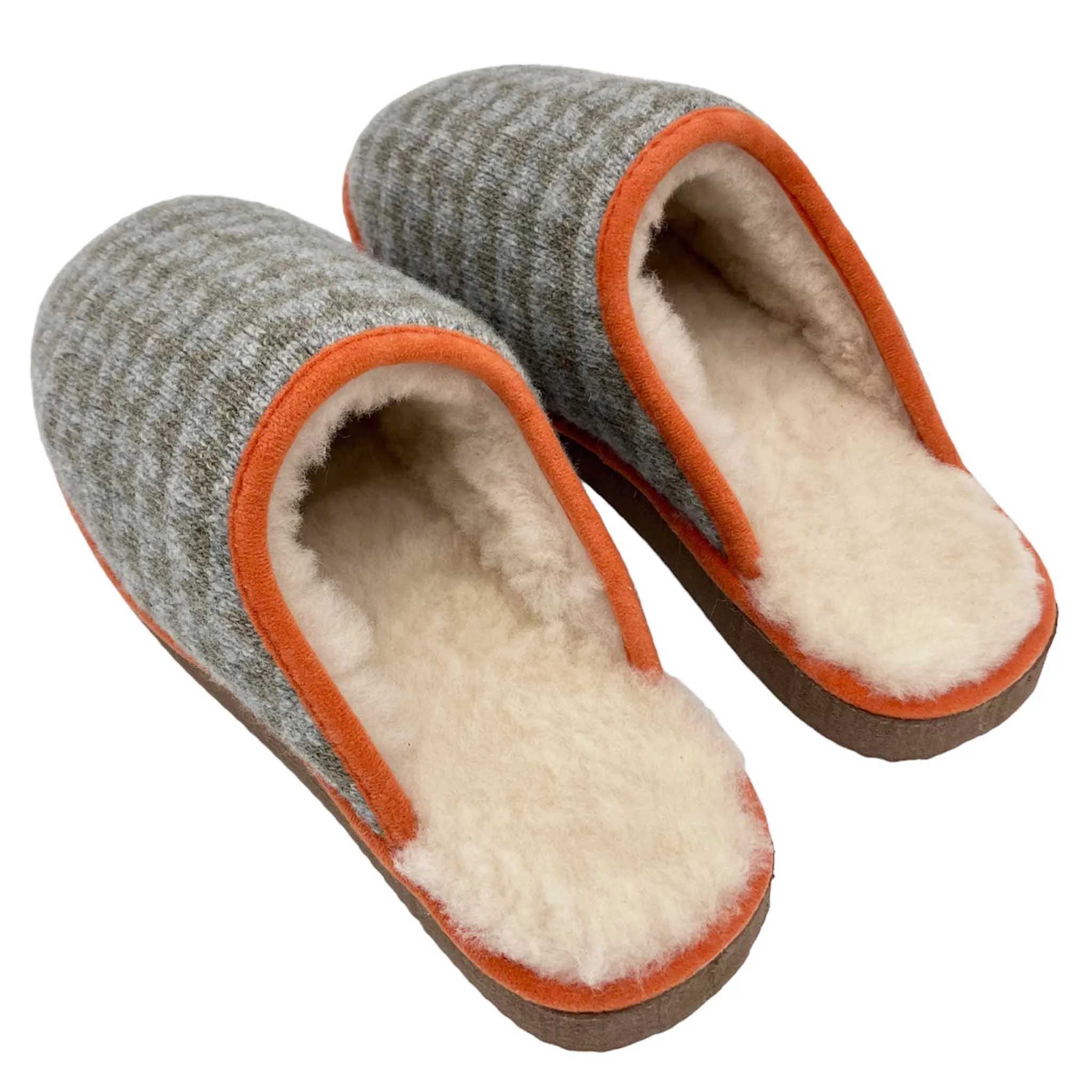 Khaki Green & Grey Triangle Lambswool & Sheepskin Slippers