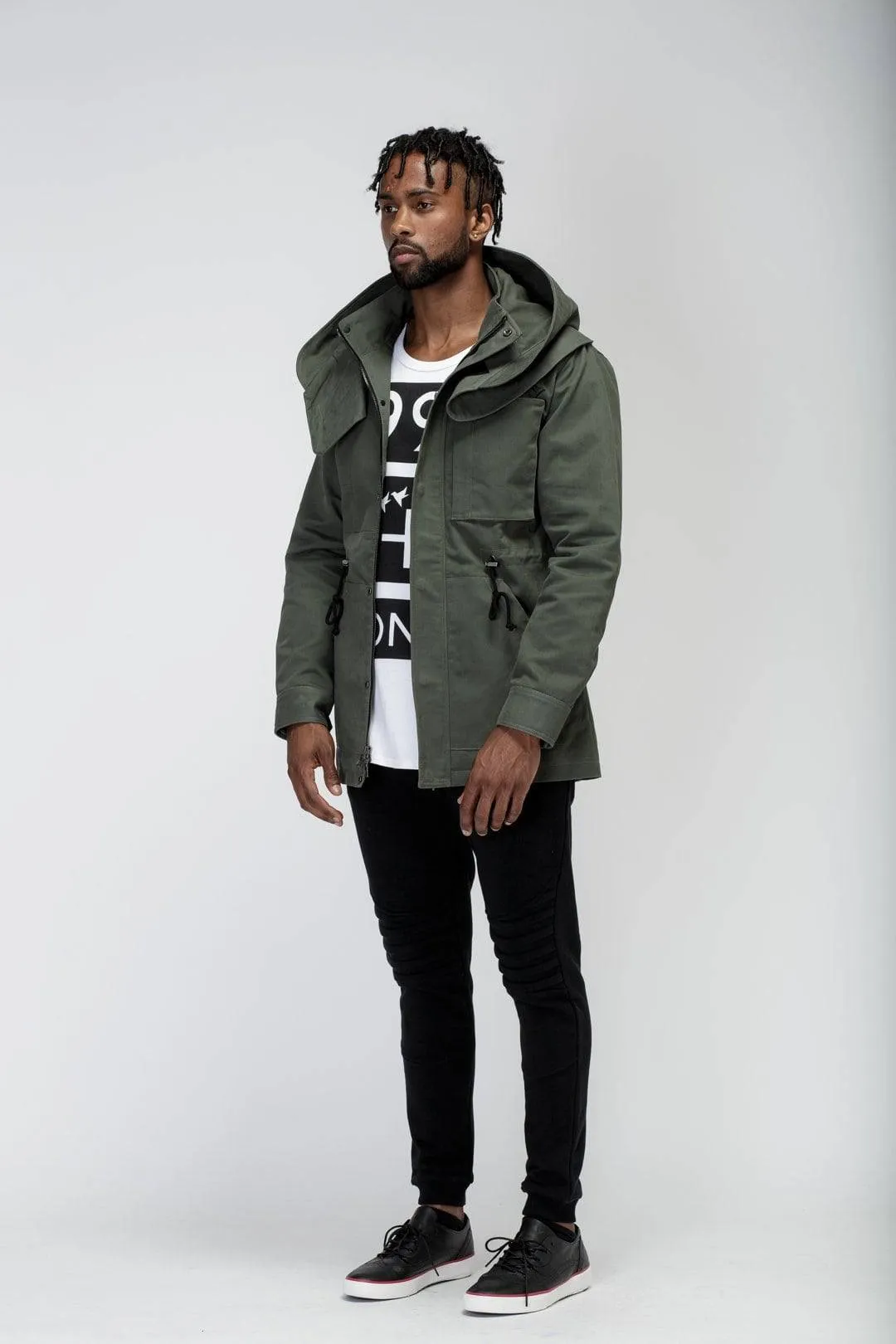 Konus Men's M-65 Jacket With Oversized Hood in Olive