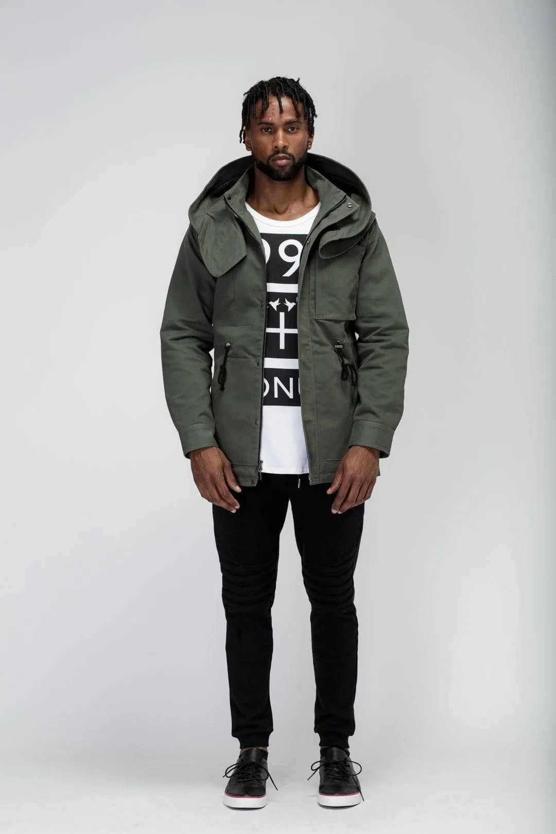 Konus Men's M-65 Jacket With Oversized Hood in Olive