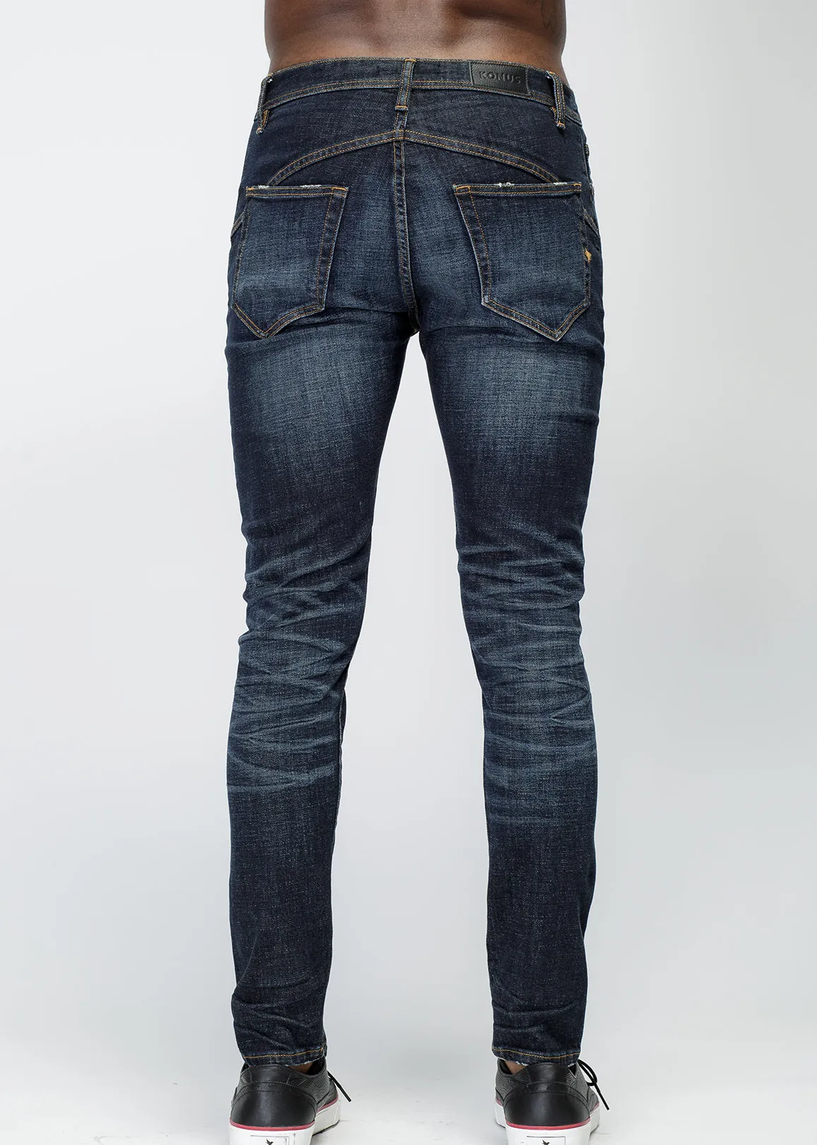 Konus Men's Skinny Jeans in Medium Wash in Dark Denim