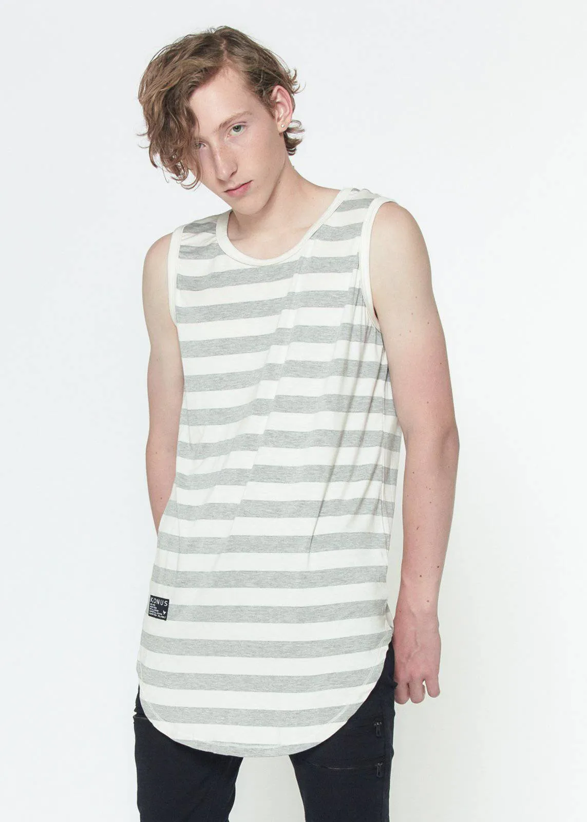 Konus Men's Stripe Tank Top in Grey