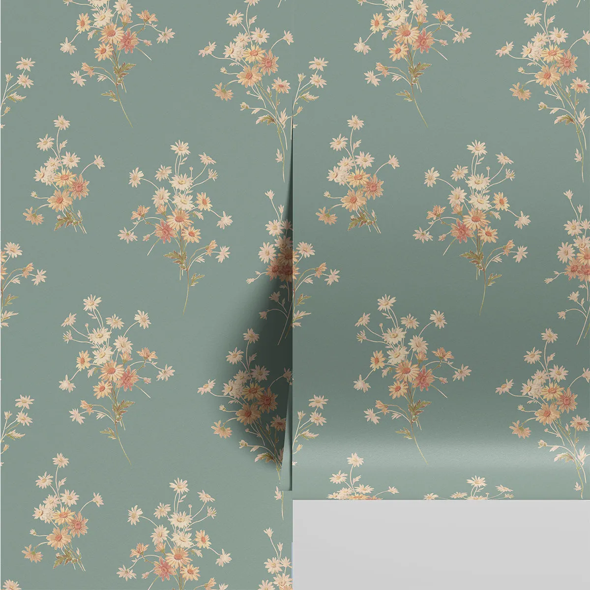 Laurel Green Daisy Bouquet Wallpaper