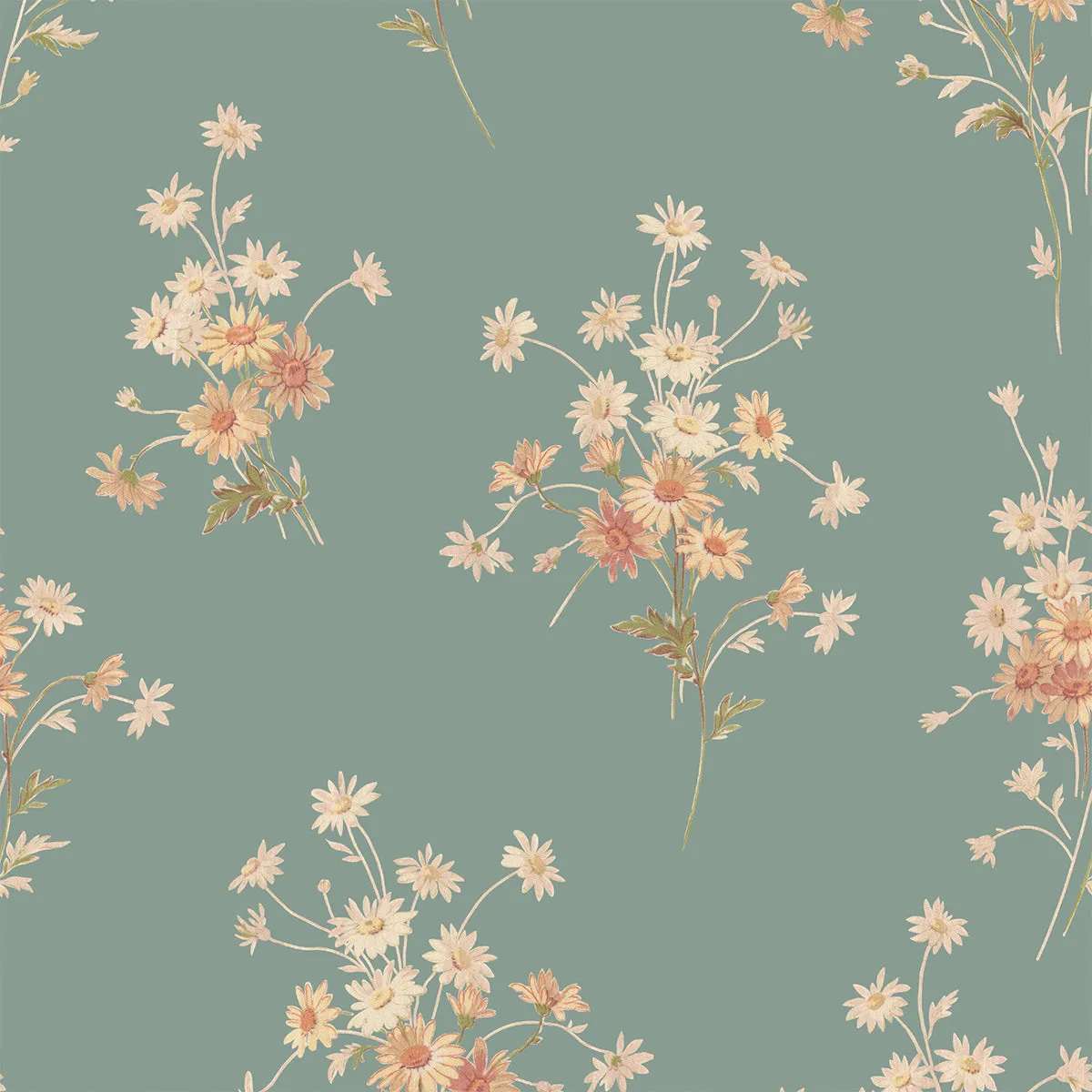 Laurel Green Daisy Bouquet Wallpaper