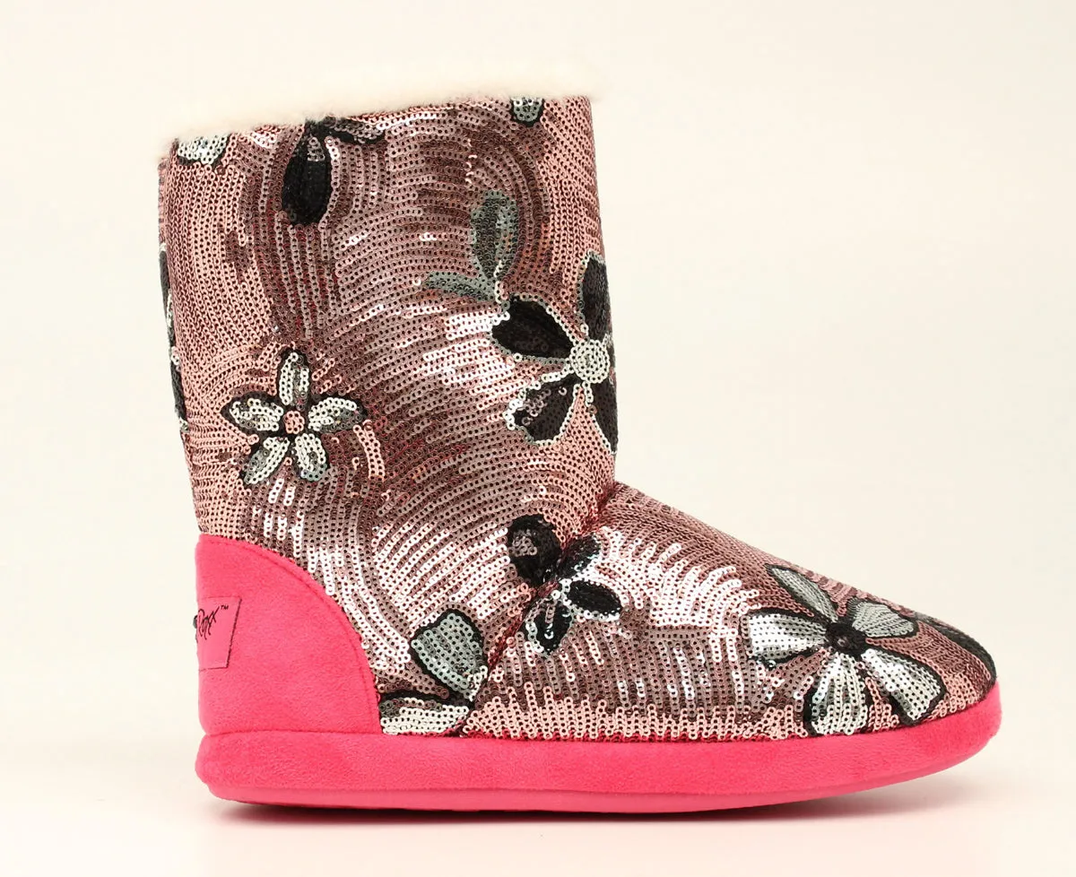 M&F 5717230 Diana Pink Flower Sequin Boot Slippers