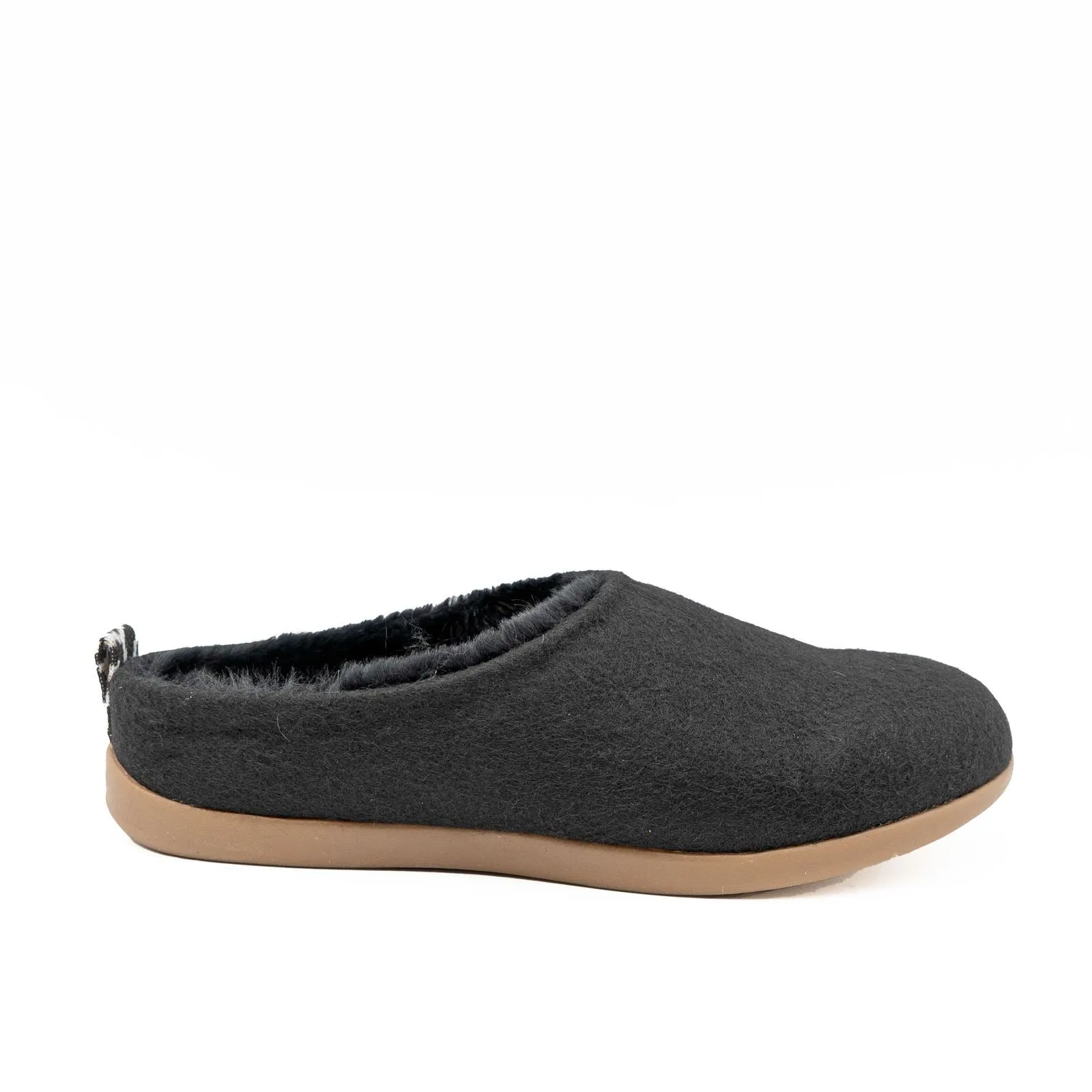 M&S Black Felt Faux Fur Lined Mule Slippers